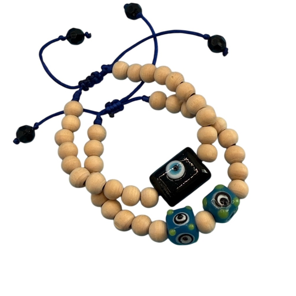 Blue and Cream Beaded Bracelet Set
